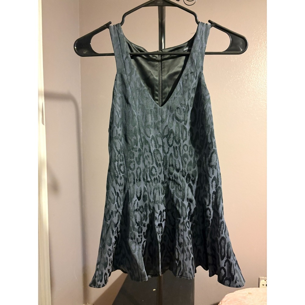 Jay Godfrey Blue Leopard Print‎ Sleeveless V-Neck Blouse Top Size 10